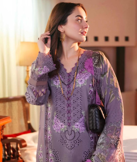 LAWN CHIKANKAARI EMBROIDEREDR-02 SHIRT WITH TWILL PRINTED DUPATTA AND TROUSER - KP