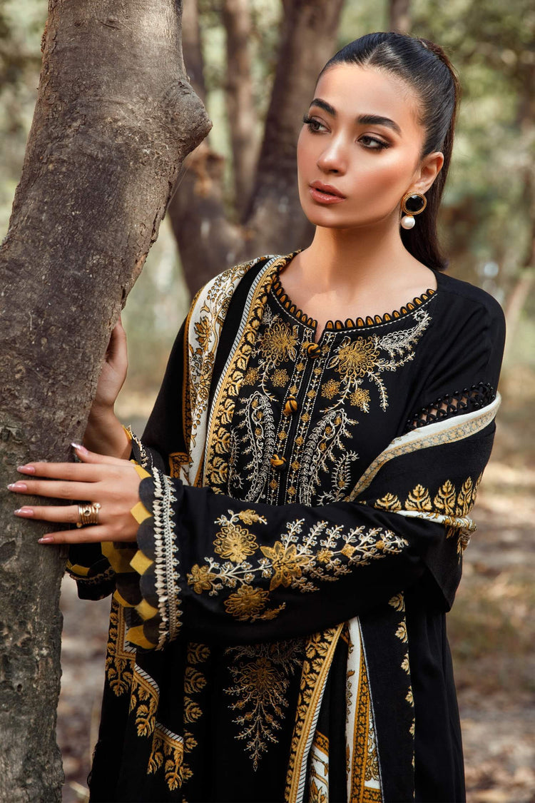 MARIA.B-3PC KHADDAR EMBROIDERED SHIRT WITH COURTRAI PRINTED SHAWL & TROUSER -BIC-4157