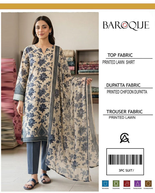 3 PC PRINTED LAWN SUIT MB 132