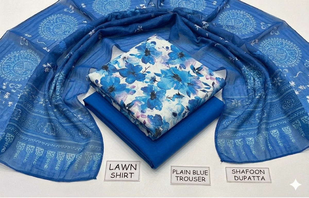 3 PC PRINTED LAWN SUIT MB 130