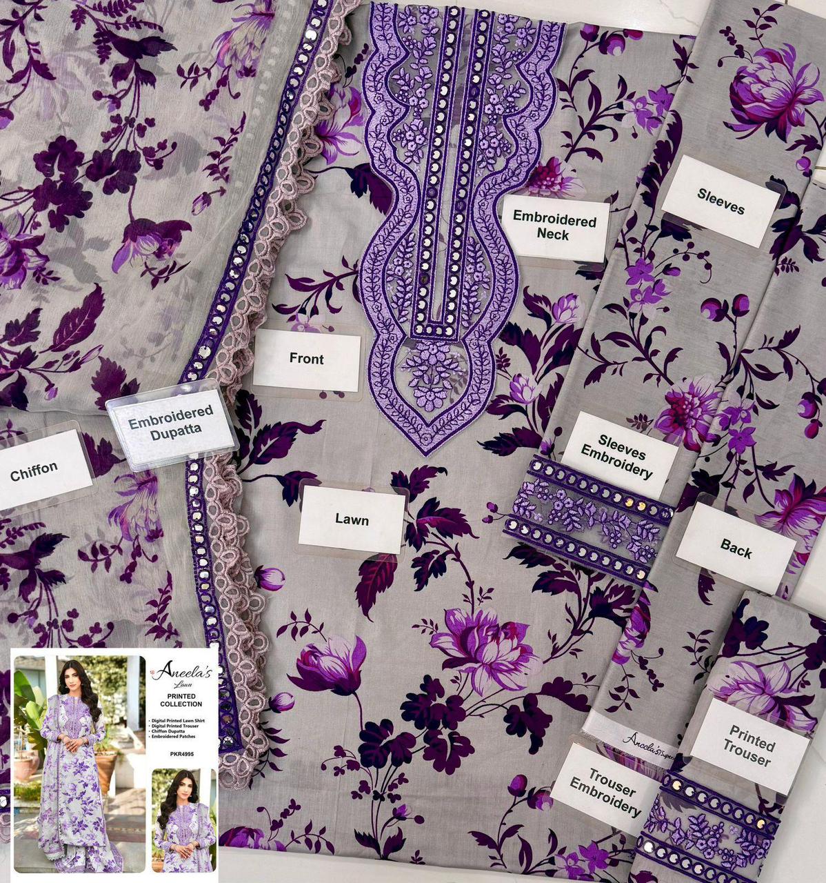 3PC EMBROIDERED SUIT - MB 174
