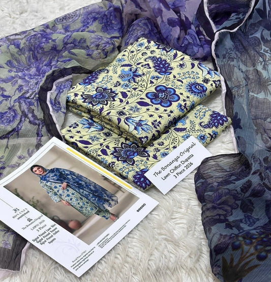 3 PC PRINTED LAWN SUIT MB 131