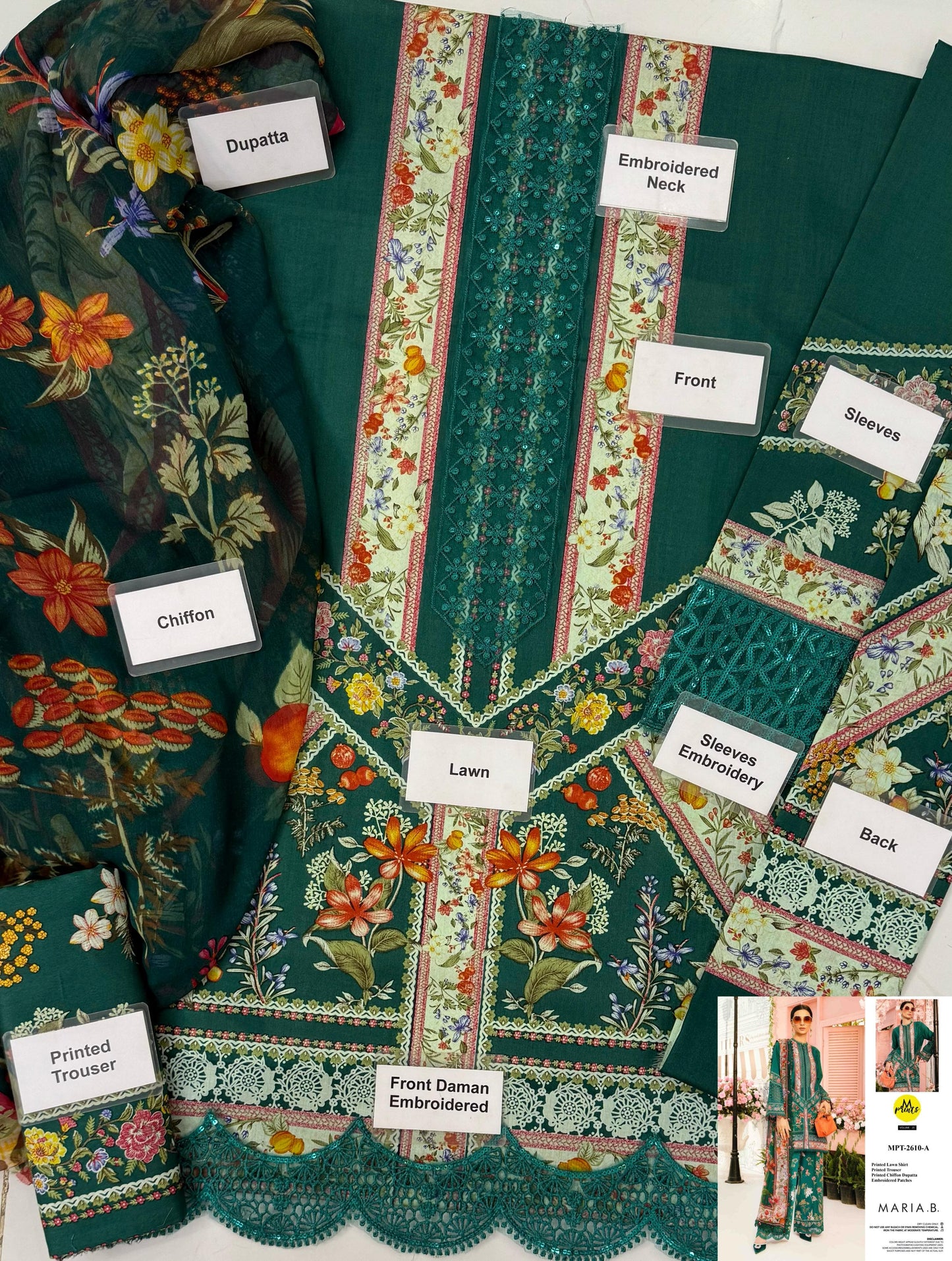 3 Piece Unstitched Embroidered Lawn Suit