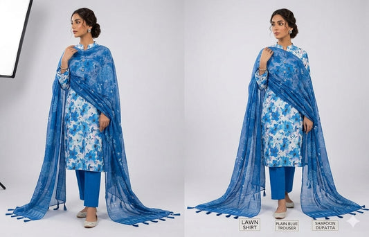 3 PC PRINTED LAWN SUIT MB 130