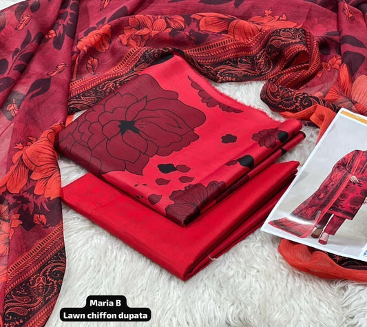 3 PC PRINTED LAWN SUIT MB 143