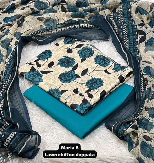 3 PC PRINTED LAWN SUIT MB 137