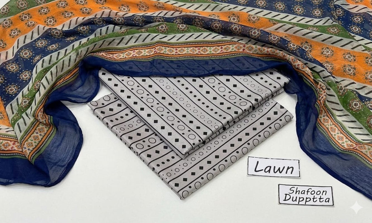 3 PC PRINTED LAWN SUIT MB 129