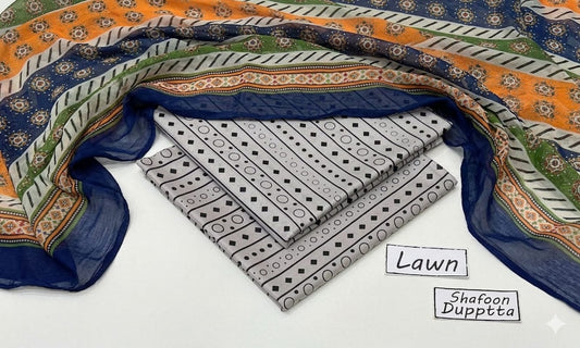 3 PC PRINTED LAWN SUIT MB 129