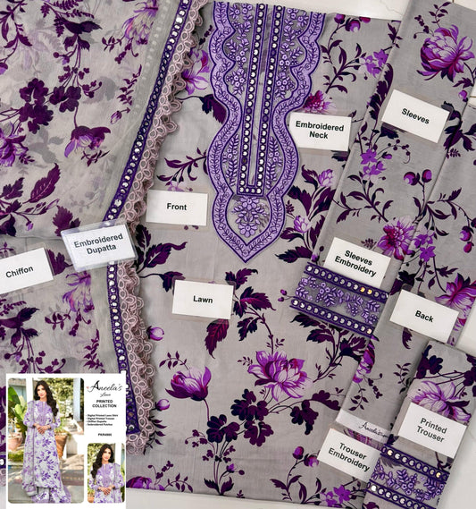 3PC EMBROIDERED SUIT - MB 174