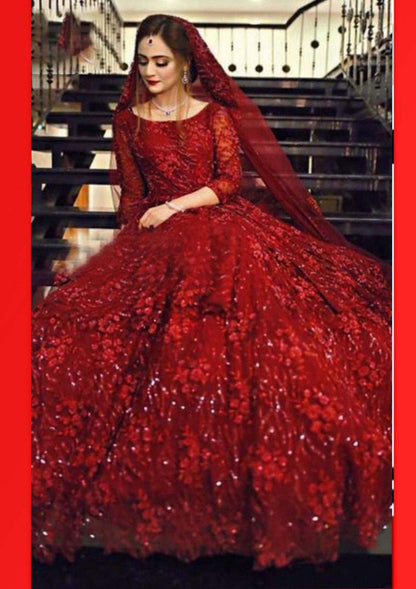 3D & Handwork NET Heavy Embroidered Maxi Dress Unstitched 3 Pec Suite (CHI-635)