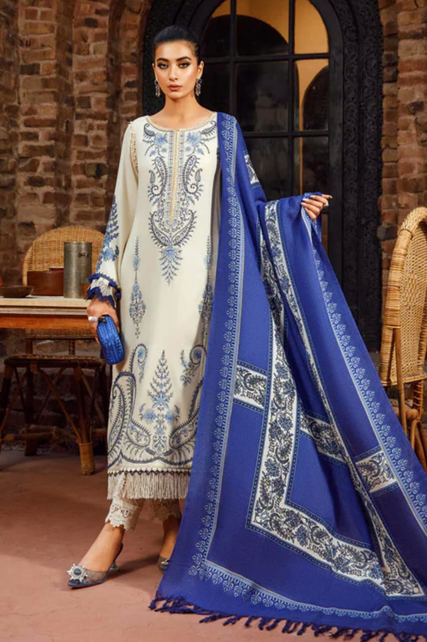 MARIA B - 3PC DHANAK EMBROIDERED SHIRT WITH PASHMINA DUPATTA AND TROUSER- Kpr 1330