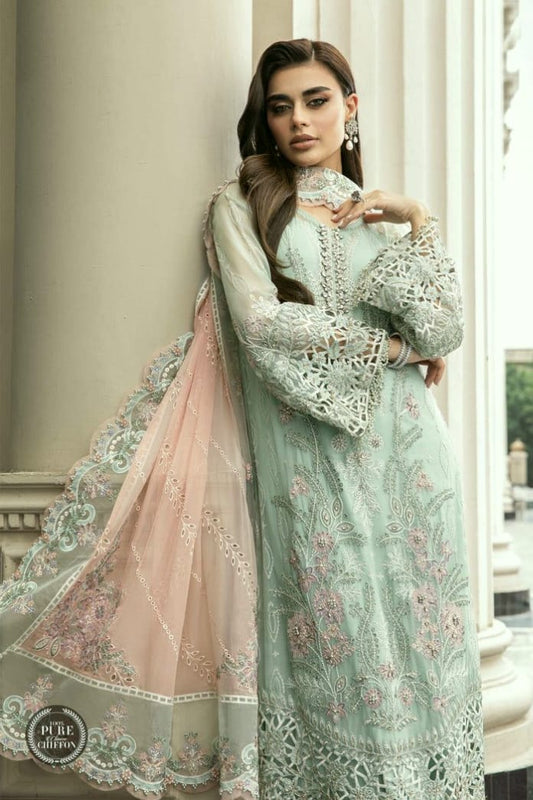 chiffon embroidered adda work hand embellished luxury unstitched 3PC