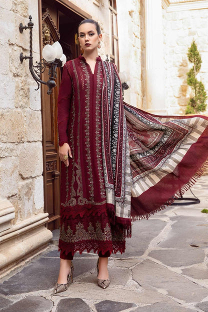 Fully Embroidered Dress With Digital Printed Wool Shawl & Patches