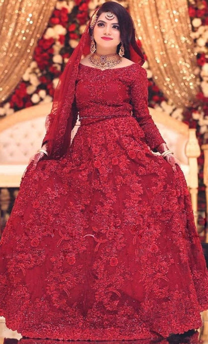 3D & Handwork NET Heavy Embroidered Maxi Dress Unstitched 3 Pec Suite (CHI-635)