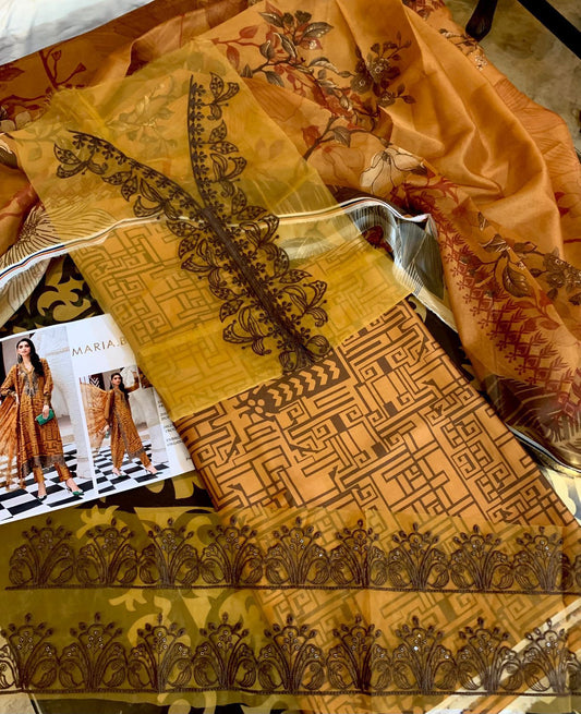 3 Piece Unstitched Embroidered Cambric Suit | MPT-2703-A