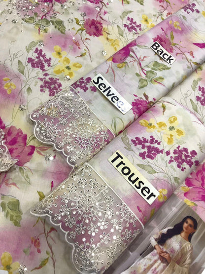 Iznik Lawn Embroidered & Printed 3 Piece Dress