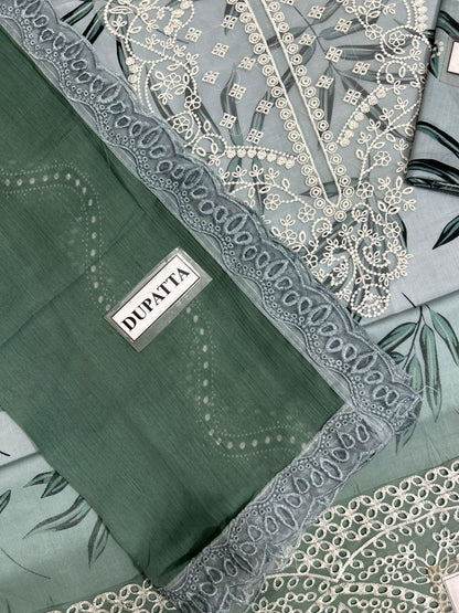 Nureh Lawn Embroidered & Printed 3 Piece Dress