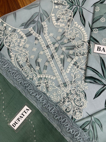 Nureh Lawn Embroidered & Printed 3 Piece Dress