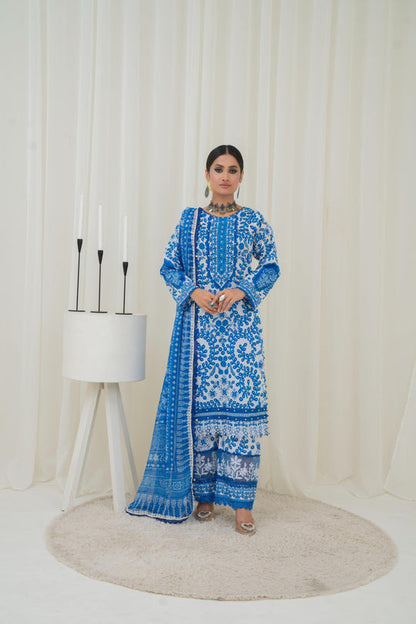 Printed Lawn Blue Stitched Suit - Maria B M Prints