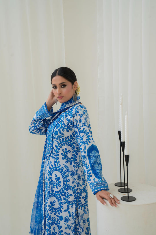 Printed Lawn Blue Stitched Suit - Maria B M Prints