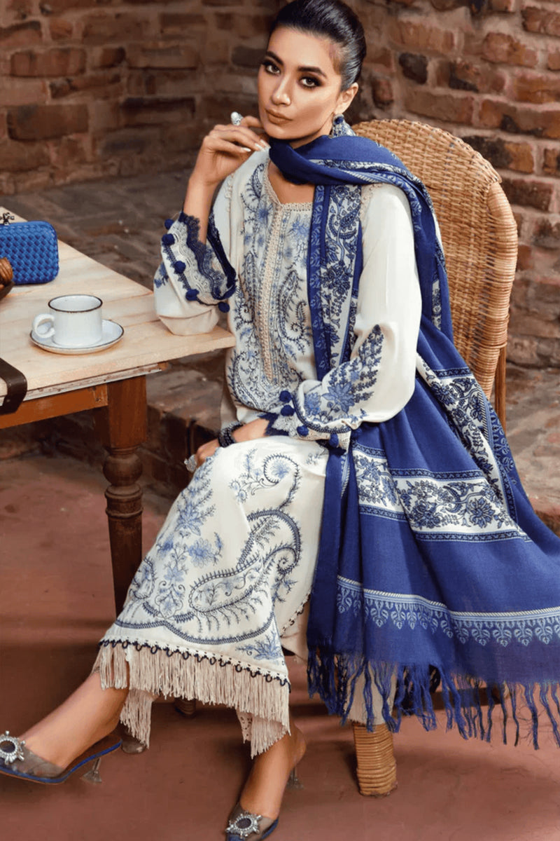 MARIA B - 3PC DHANAK EMBROIDERED SHIRT WITH PASHMINA DUPATTA AND TROUSER- Kpr 1330
