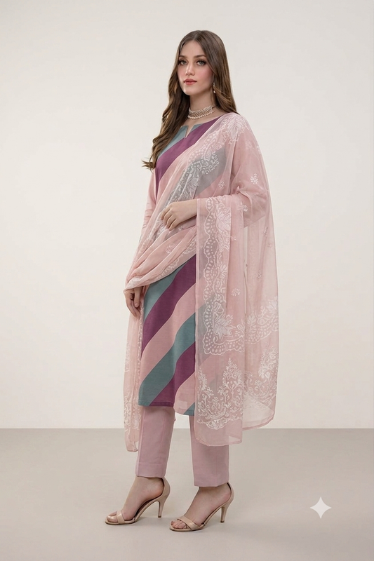 3 PC PRINTED LAWN SUIT MB 128