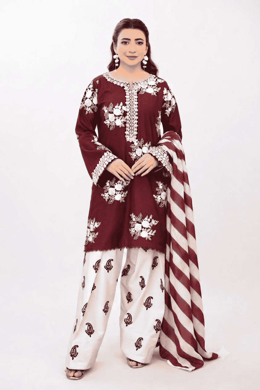 Lawn cotton embroidered unstitched 3pc