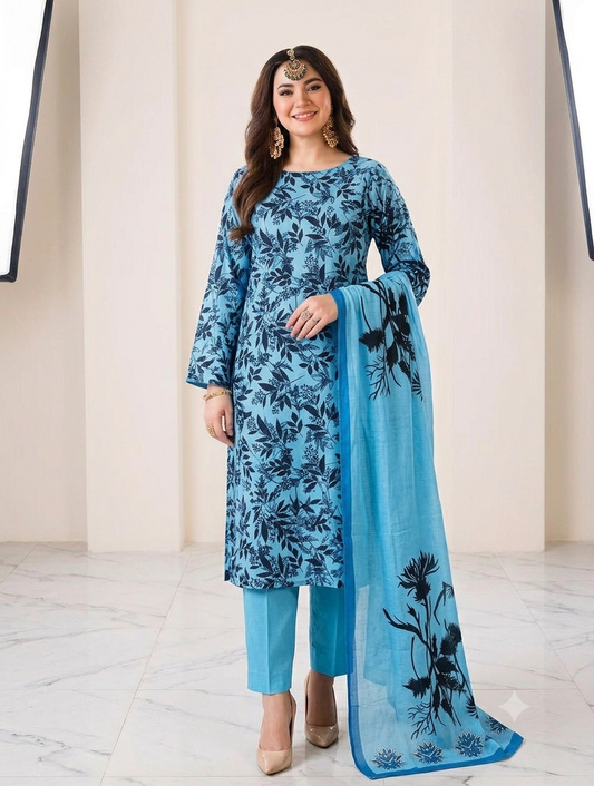 3 PC PRINTED LAWN SUIT MB 149