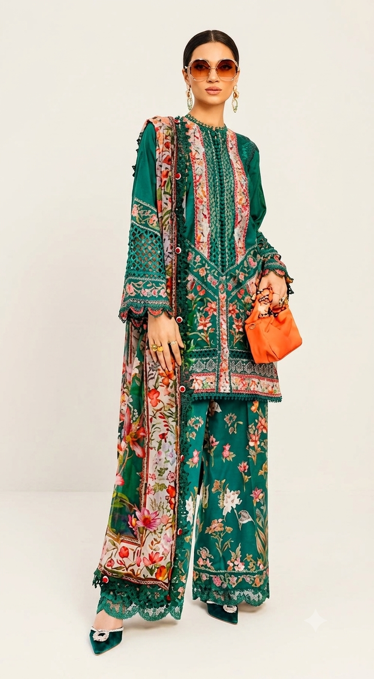 3 Piece Unstitched Embroidered Lawn Suit