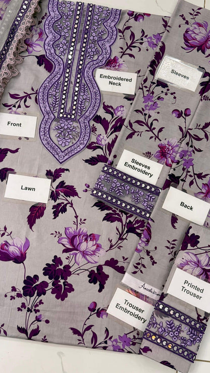 Aneela's Elegant Printed Lawn 3-Piece Suit – Summer Essential