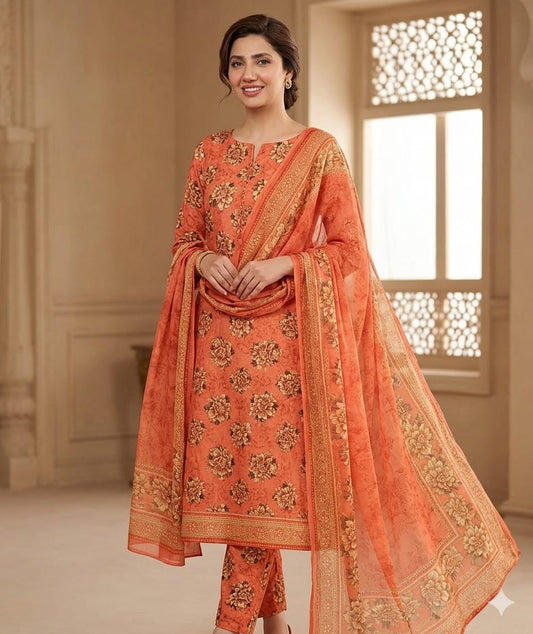 3 PC PRINTED LAWN SUIT MB 136