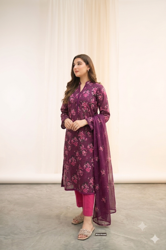 3 PC PRINTED LAWN SUIT MB 127