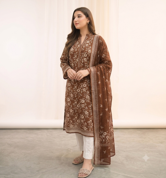 3 PC PRINTED LAWN SUIT MB 121