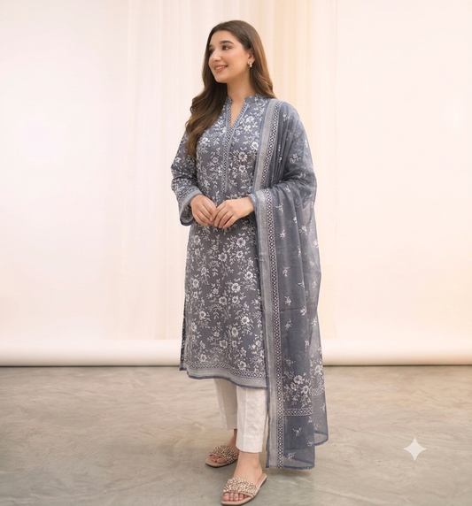 3 PC PRINTED LAWN SUIT MB 123
