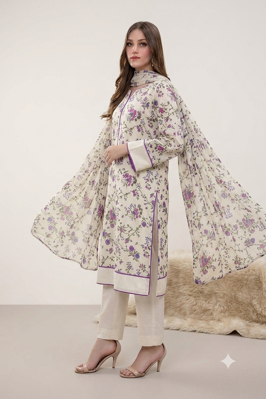 3 PC PRINTED LAWN SUIT MB 126