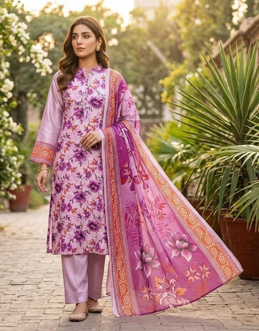 3 PC PRINTED LAWN SUIT MB 148