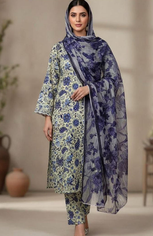 3 PC PRINTED LAWN SUIT MB 131