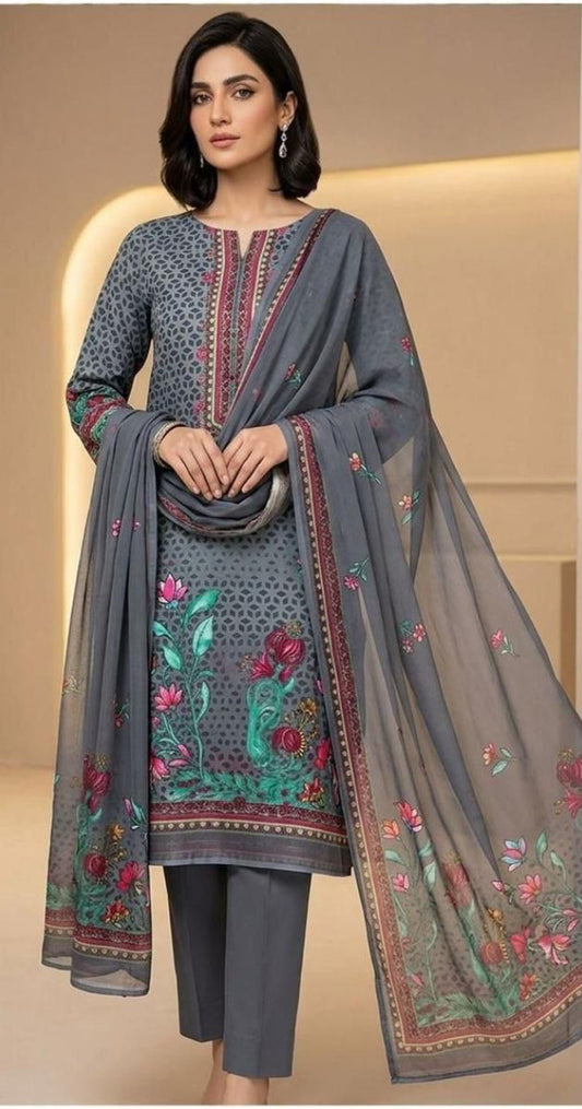 3 PC PRINTED LAWN SUIT MB 135