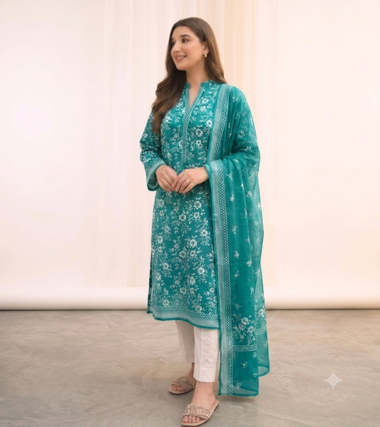 3 PC PRINTED LAWN SUIT MB 124