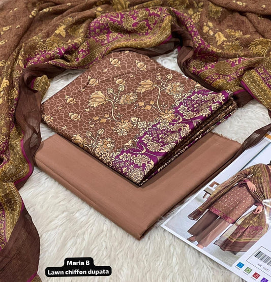 3 PC PRINTED LAWN SUIT MB 142