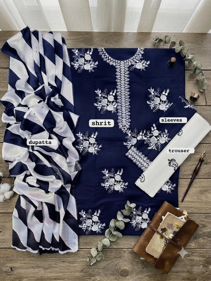 Lawn cotton embroidered unstitched 3pc