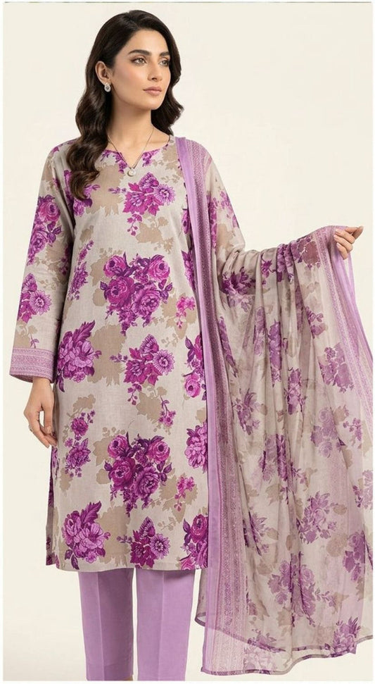 3 PC PRINTED LAWN SUIT MB 134