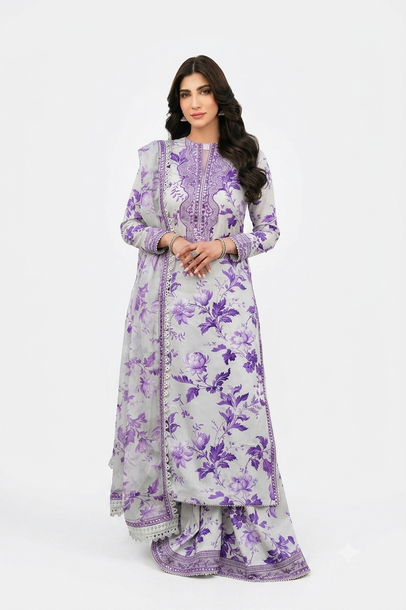 Aneela's Elegant Printed Lawn 3-Piece Suit – Summer Essential