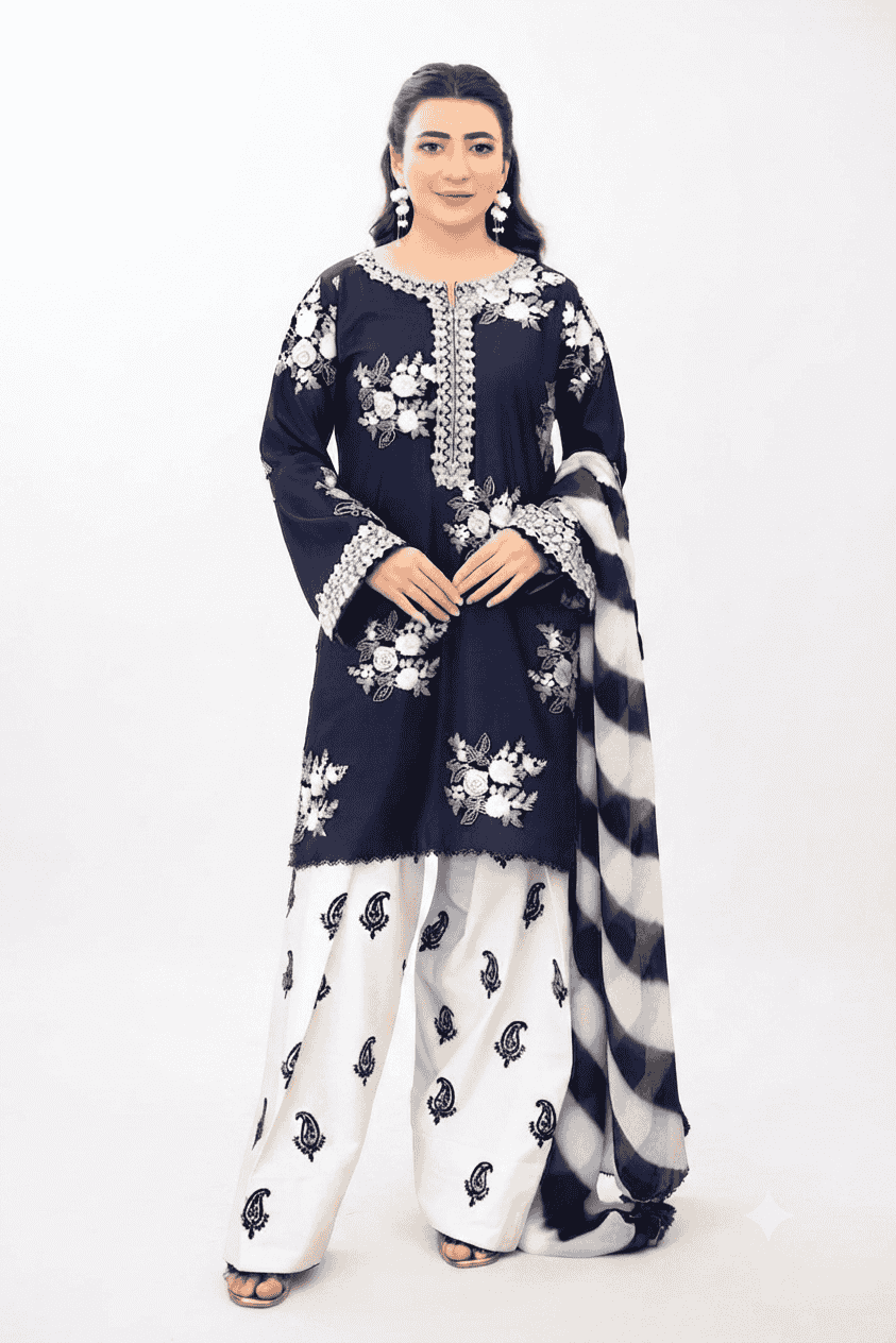 Lawn cotton embroidered unstitched 3pc