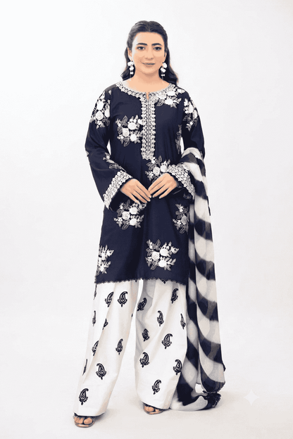 Lawn cotton embroidered unstitched 3pc