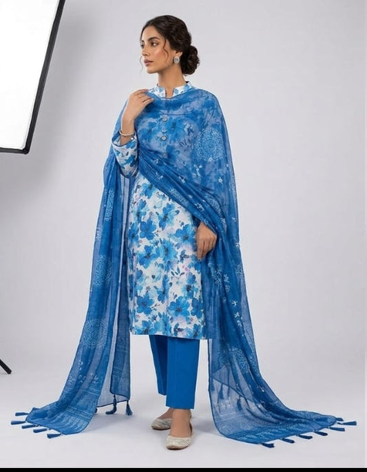 3 PC PRINTED LAWN SUIT MB 130
