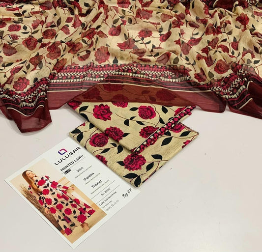 3 PC PRINTED LAWN SUIT MB 138
